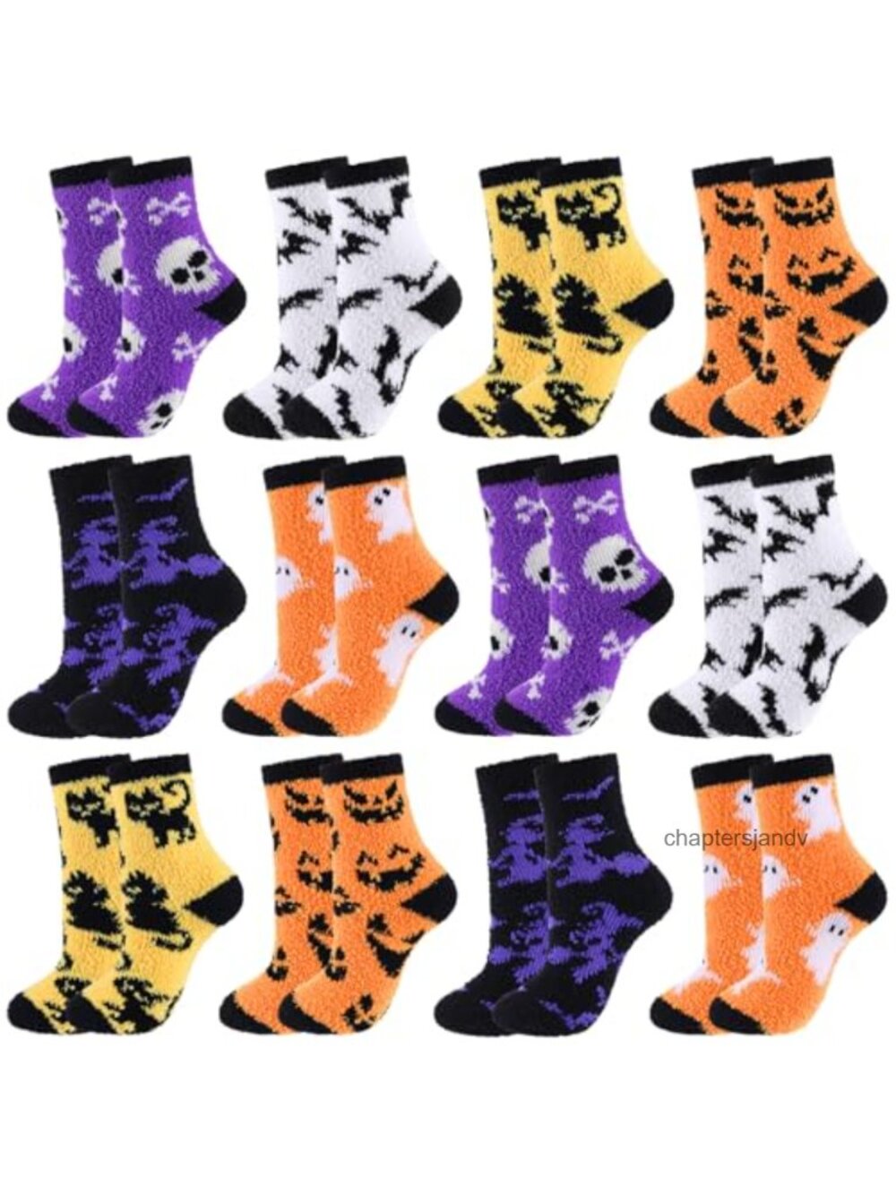 12 Pair Halloween Fuzzy Socks Coral Fleece Slipper Crew Gift Set